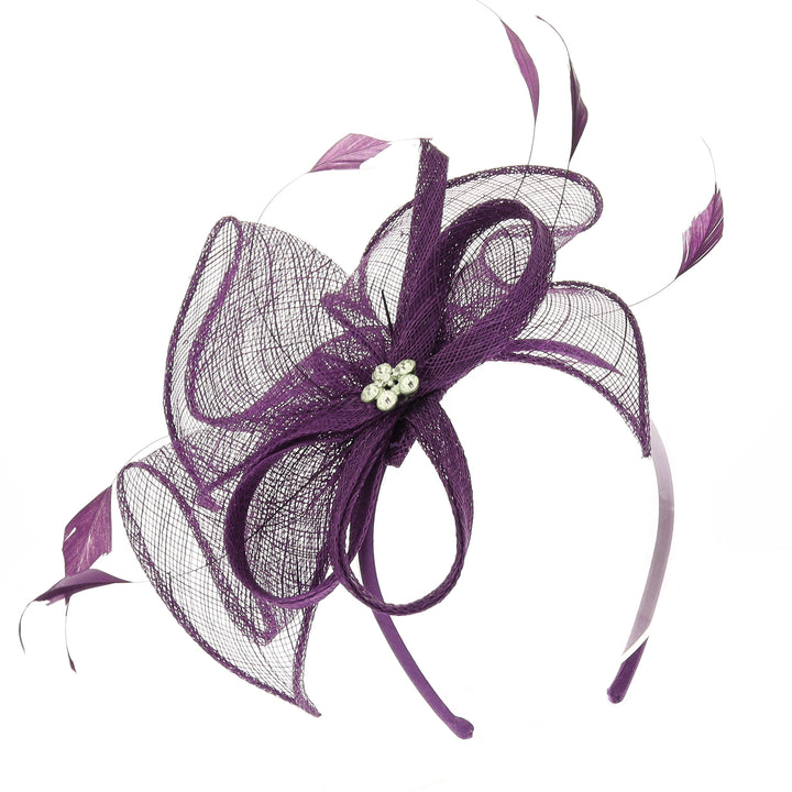 Blackcurrant Small Sinamay & Feather Headband Fascinator (BL1126)
