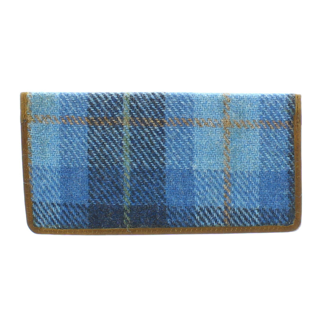 Blue Harris Tweed & Tan Leather Glasses Case/Holder