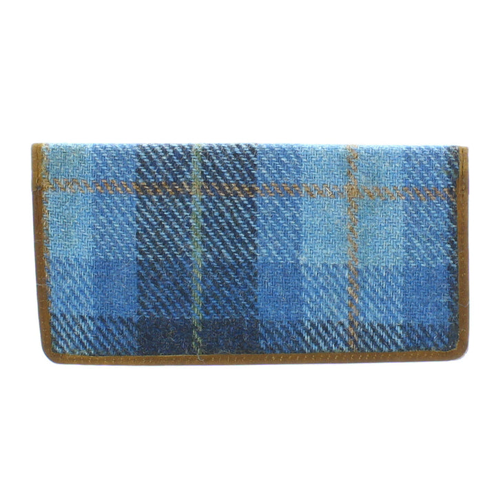 Blue Harris Tweed & Tan Leather Glasses Case/Holder
