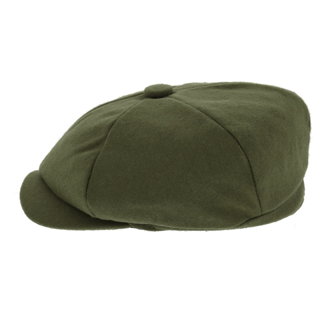 Wool Blend Press Stud Peak Bakerboy Cap Forest Green