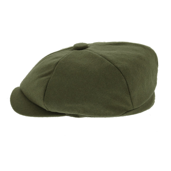 Wool Blend Press Stud Peak Bakerboy Cap Forest Green