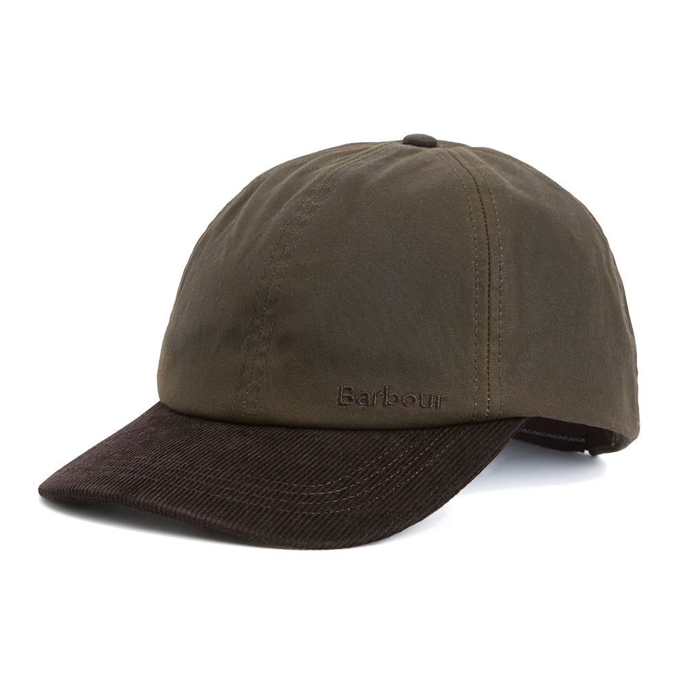 Barbour Ashby Waxed Cotton Baseball Cap in Olive