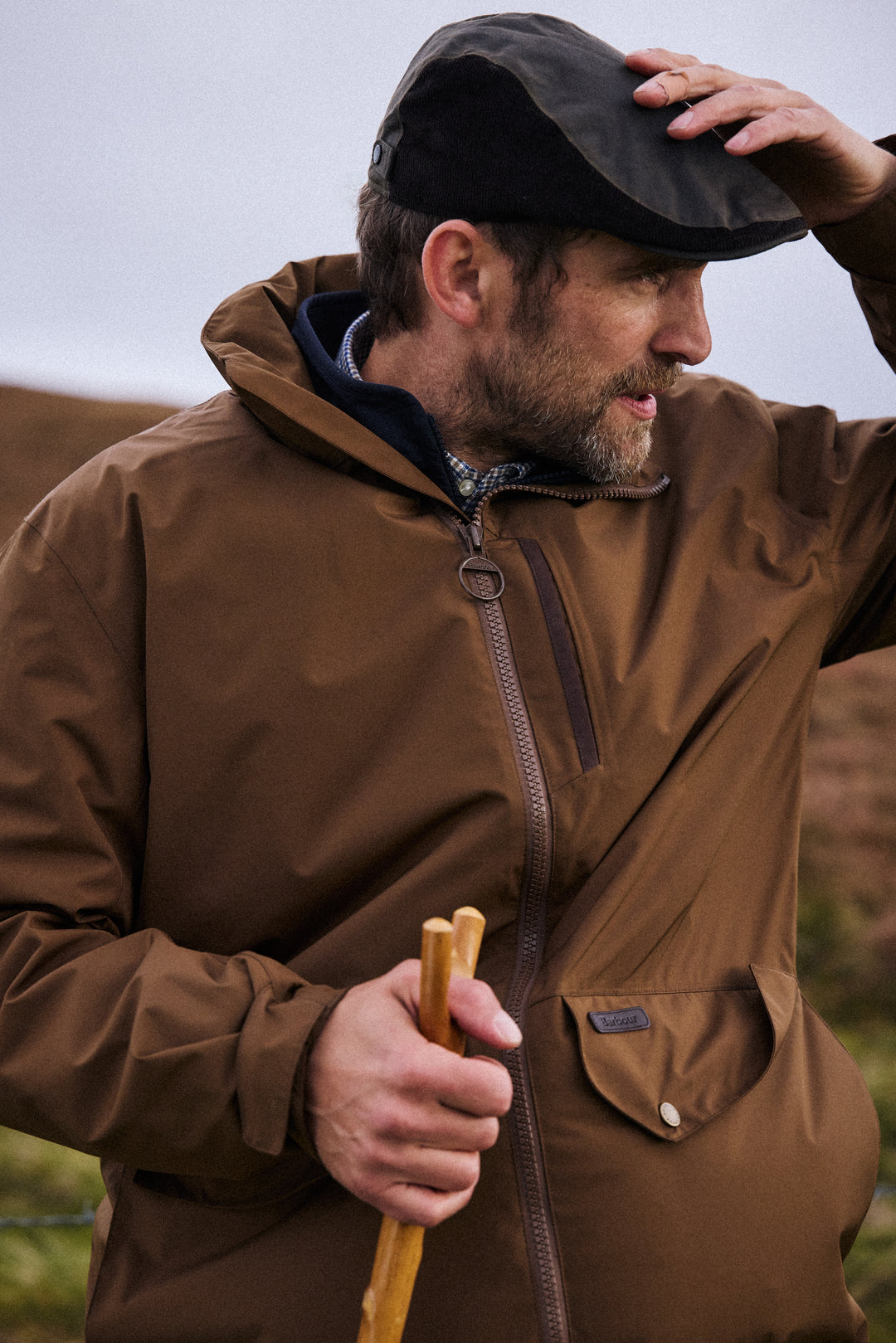 Barbour Ashby Wax Flat Cap in Olive