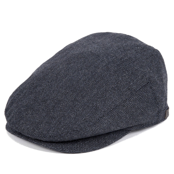 Barbour Barlow Wool Flat Cap in Navy Herringbone