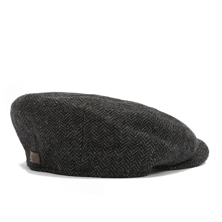 Barbour Fyne Herringbone Bakerboy Cap in Charcoal