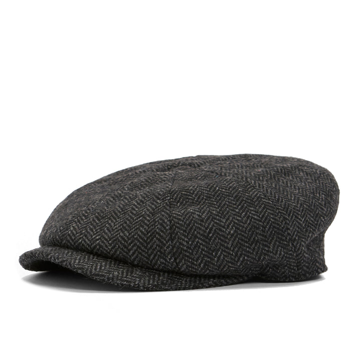 Barbour Fyne Herringbone Bakerboy Cap in Charcoal