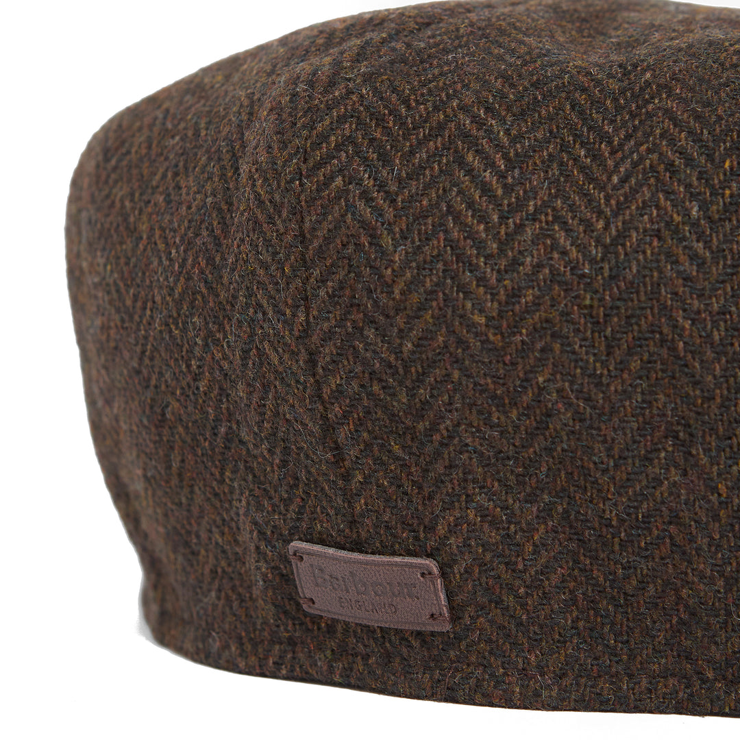 Barbour Fyne Herringbone Bakerboy Cap in Dark Brown