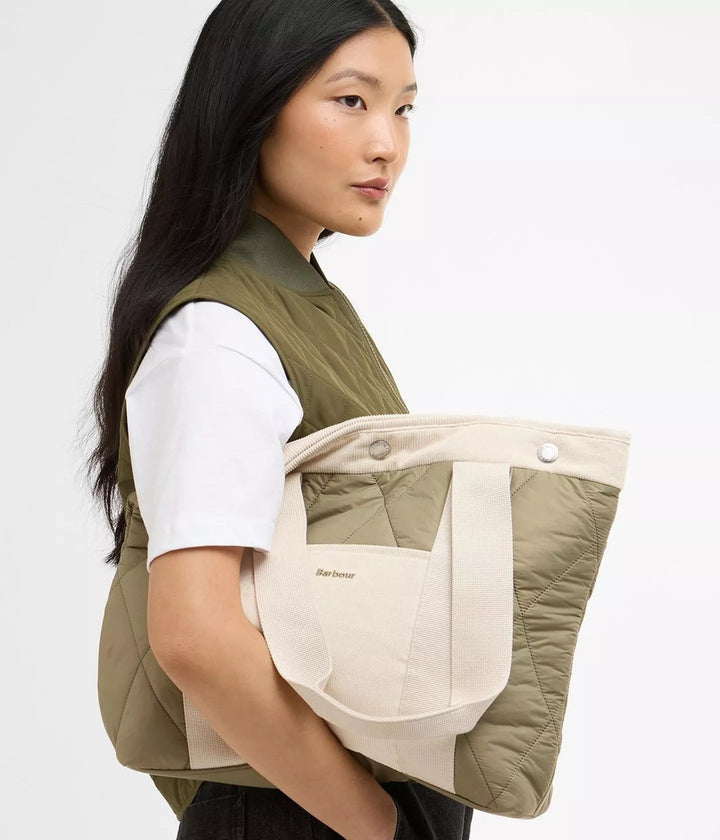 Barbour Healy Quilted Tote Bag Bleached Olive