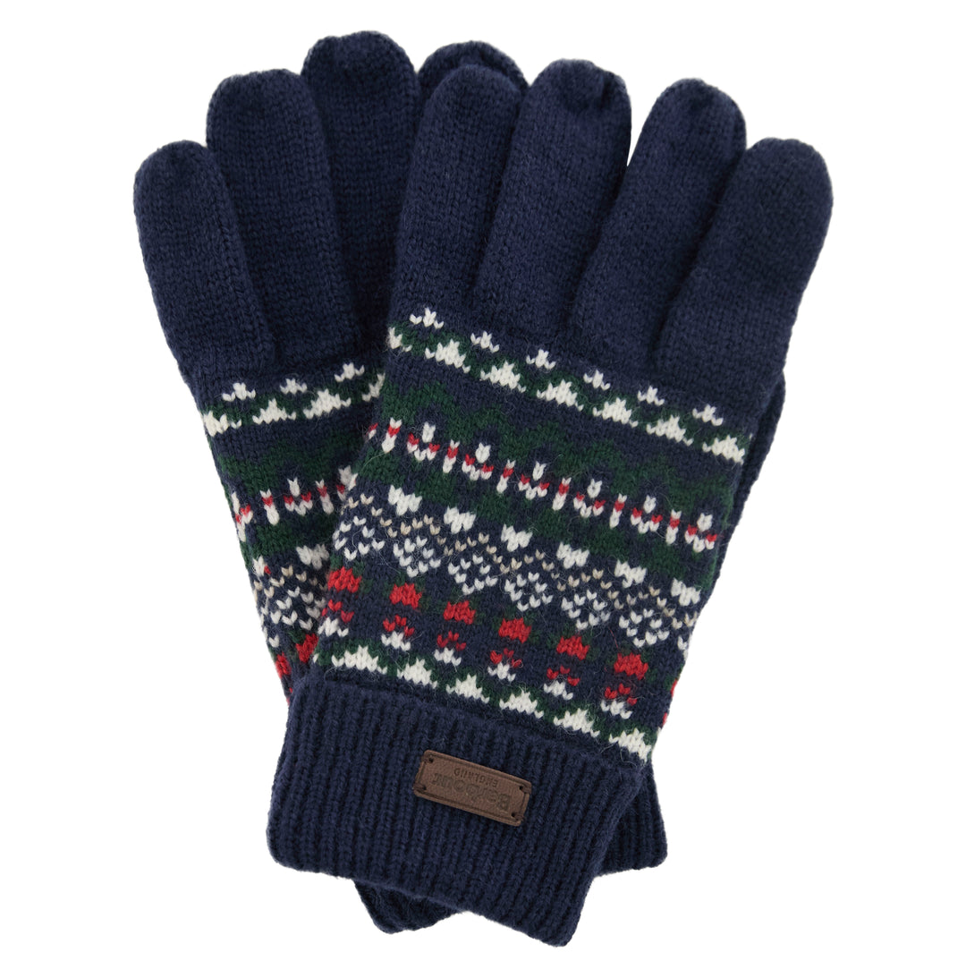 Barbour Marlow Fair Isle Knitted Gloves, Navy/Evergreen