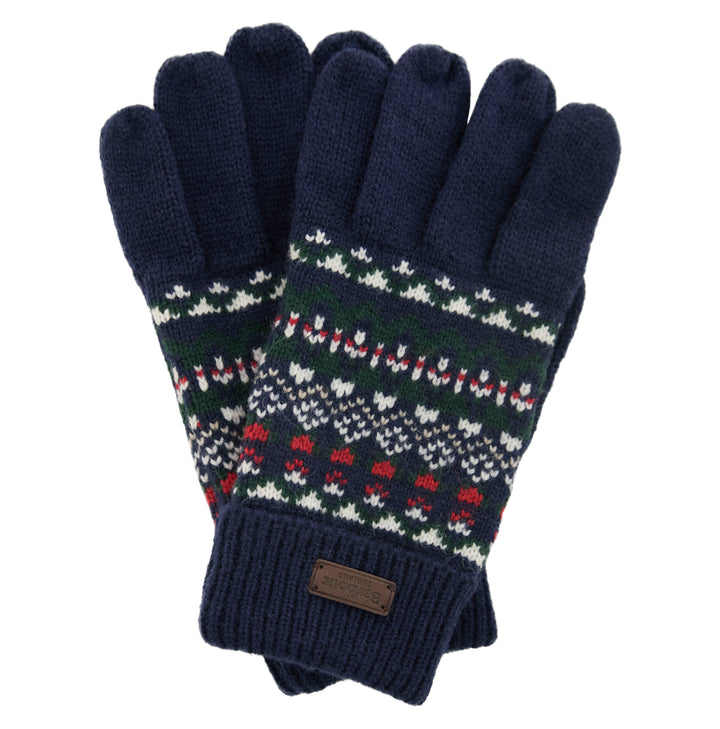 Barbour Marlow Fair Isle Knitted Gloves, Navy/Evergreen
