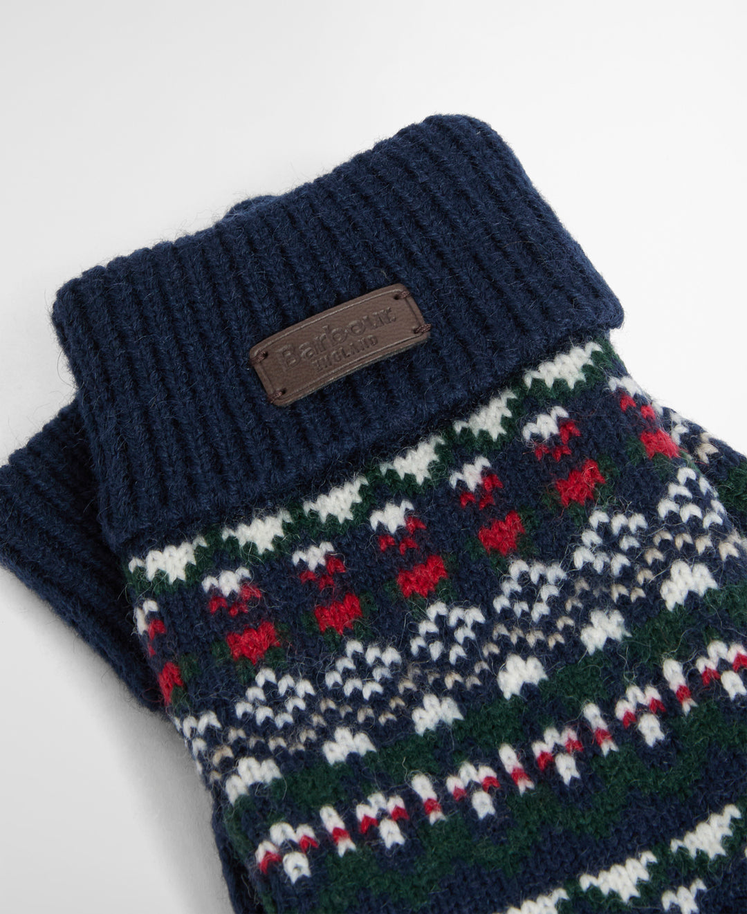 Barbour Marlow Fair Isle Knitted Gloves, Navy/Evergreen