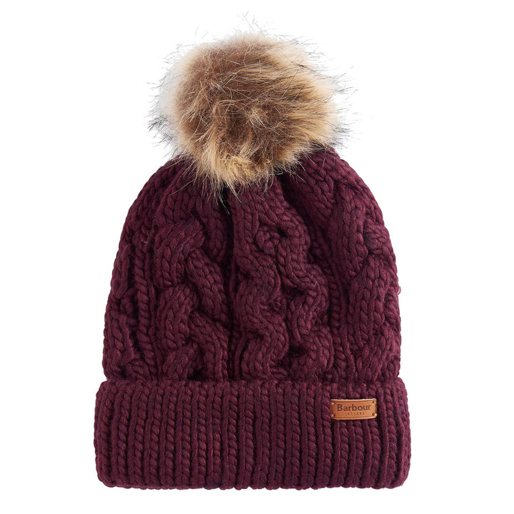 Barbour Cable Knit Bobble Hat in Bordeaux