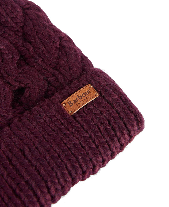 Barbour Cable Knit Bobble Hat in Bordeaux