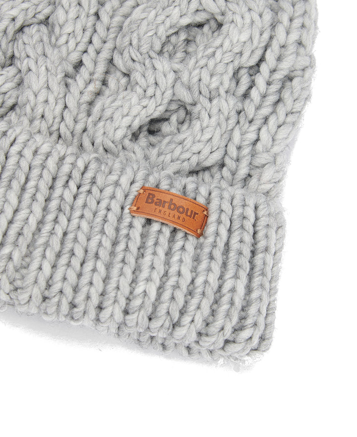 Barbour Cable Knit Bobble Hat in Grey