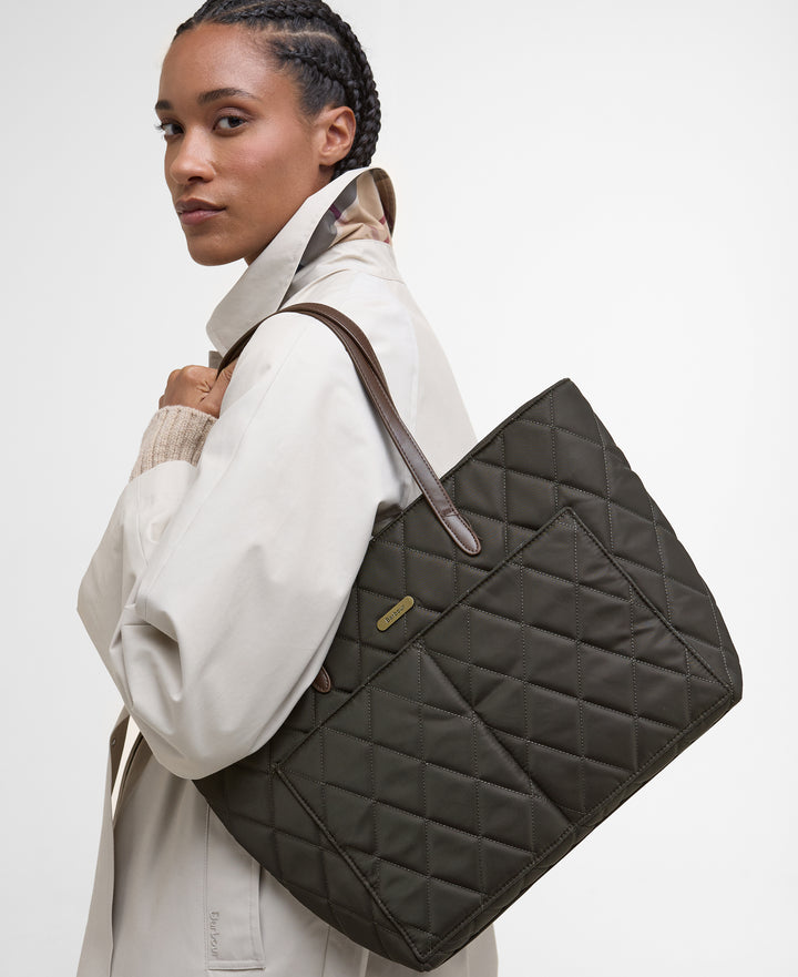 Barbour Quilted Tote Bag in Olive