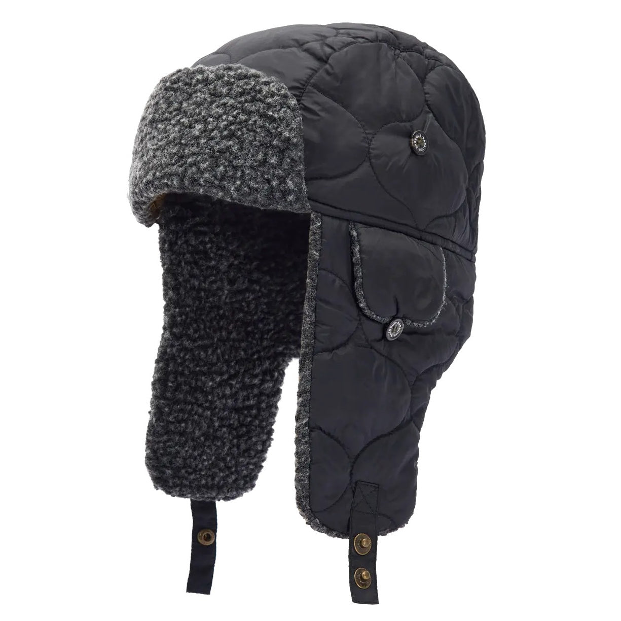 BARBOUR バブアー SANDBAY QUILTED TRAPPER Barbour Sandbay Quilted Trapper Hat Black - The Hat Company