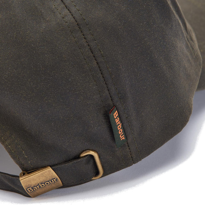 Barbour Adjustable Waxed Cotton Baseball Cap in Olive