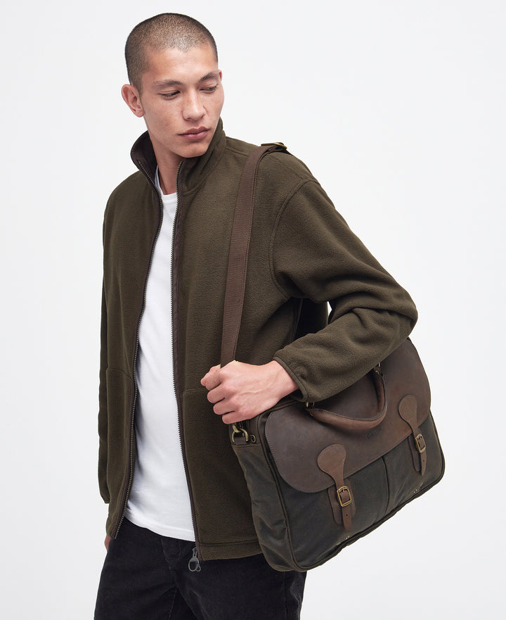 Barbour Waxed & Leather Briefcase Messenger Bag Olive