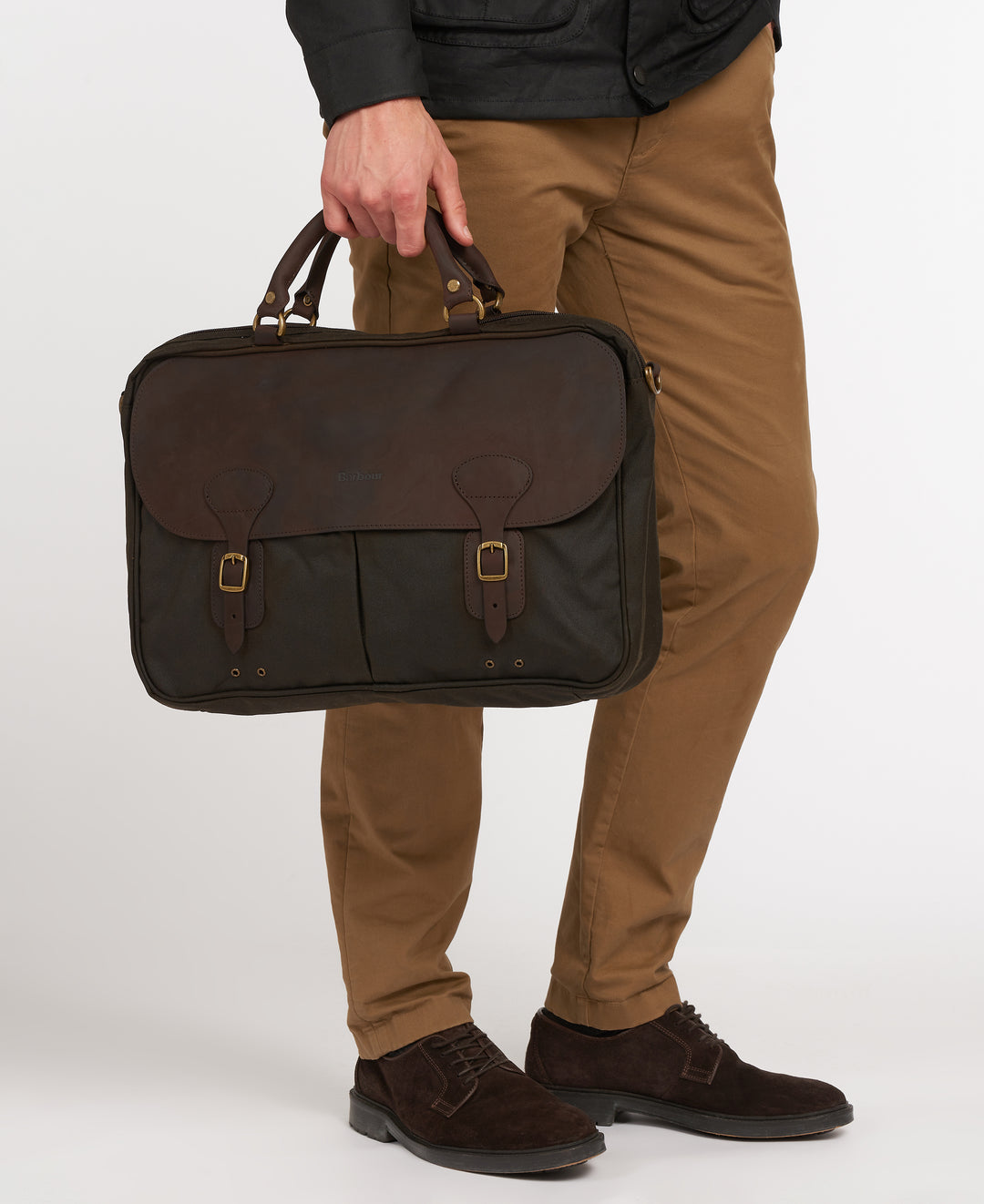 Barbour Waxed & Leather Briefcase Messenger Bag Olive