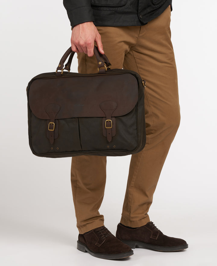 Barbour Waxed & Leather Briefcase Messenger Bag Olive