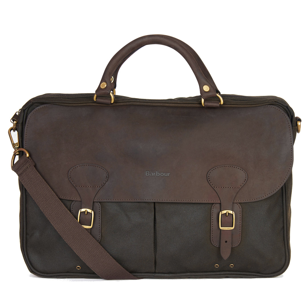 Barbour Waxed & Leather Briefcase Messenger Bag Olive