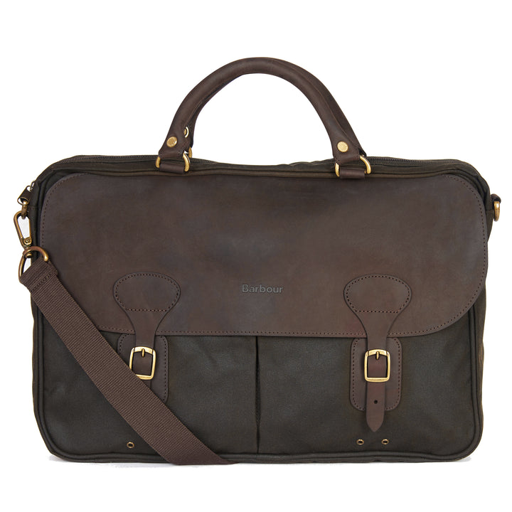 Barbour Waxed & Leather Briefcase Messenger Bag Olive