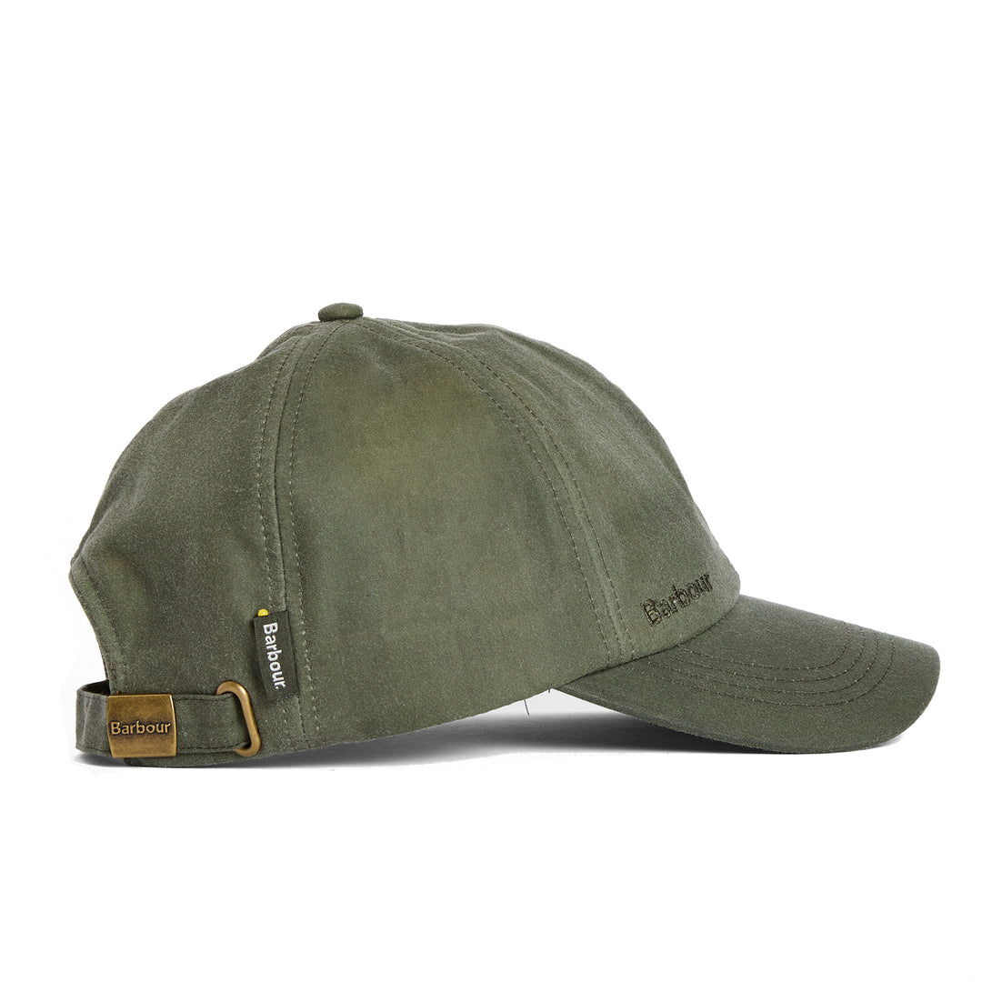 Barbour Adjustable Waxed Cotton Baseball Cap in Light Moss
