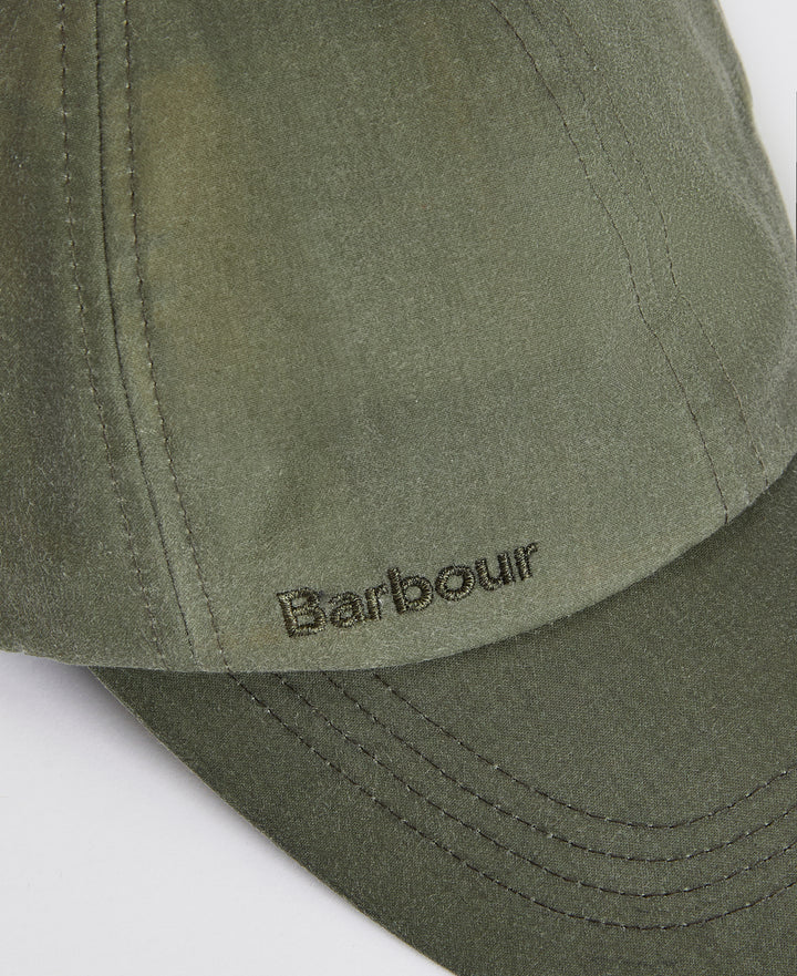 Barbour Adjustable Waxed Cotton Baseball Cap in Light Moss
