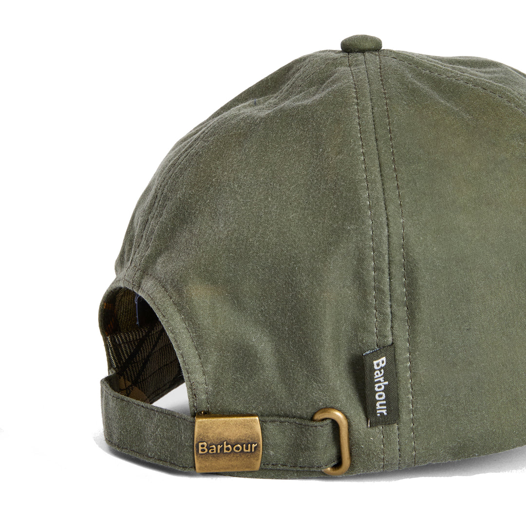 Barbour Adjustable Waxed Cotton Baseball Cap in Light Moss