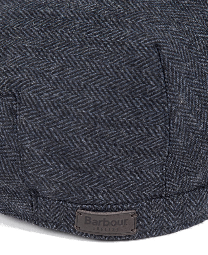 Barbour Barlow Wool Flat Cap in Navy Herringbone