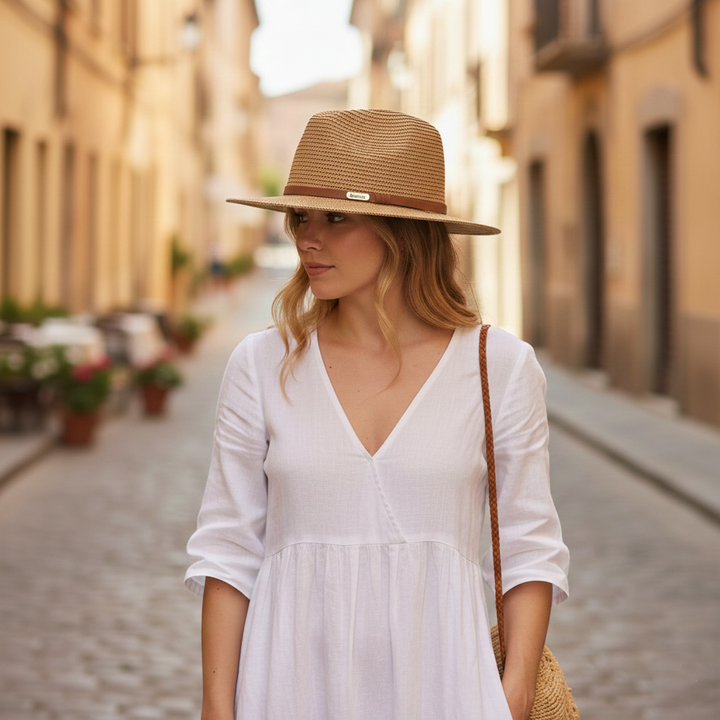 Barbour Women's Evelyn Braid Summer Fedora Hat in Tan