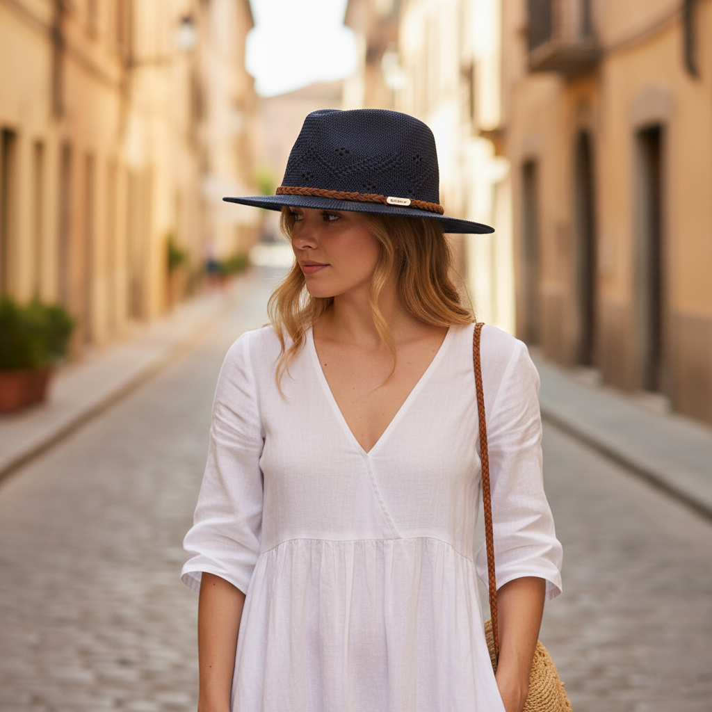 Barbour Women's Flowerdale Summer Fedora Hat in Navy