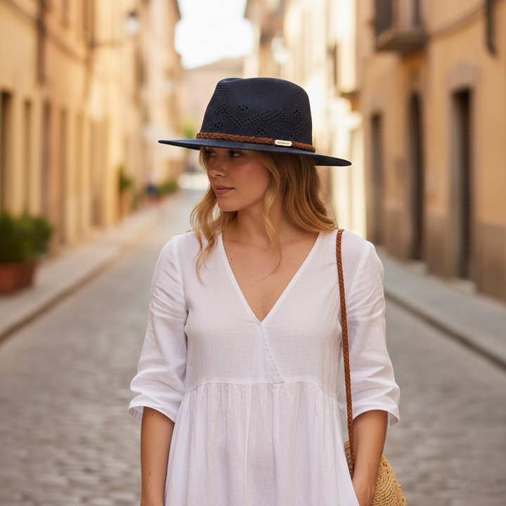 Barbour Women's Flowerdale Summer Fedora Hat in Navy