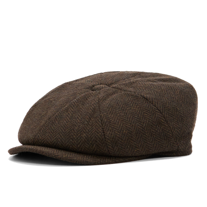 Barbour Fyne Herringbone Bakerboy Cap in Dark Brown