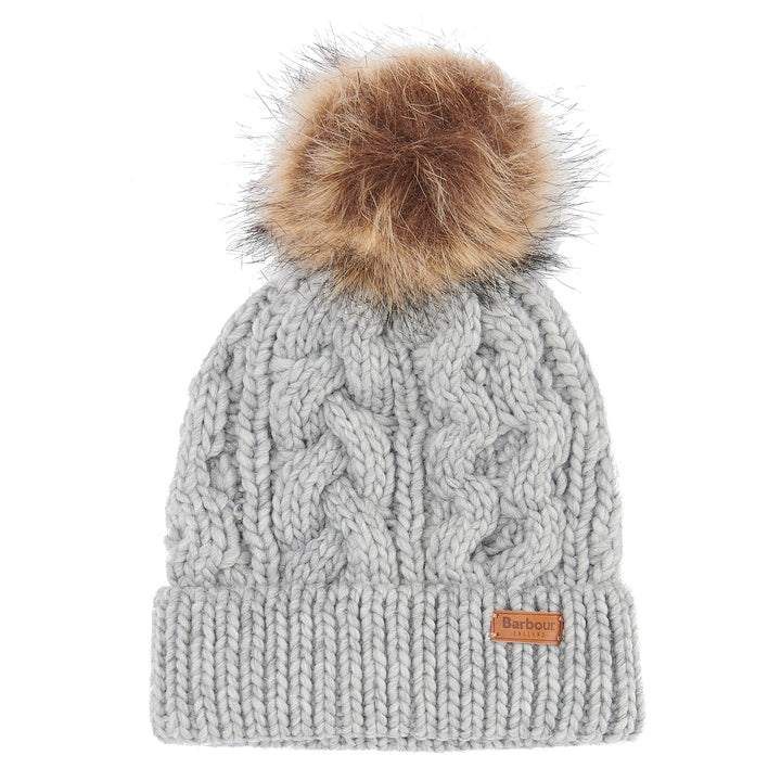 Barbour Cable Knit Bobble Hat in Grey
