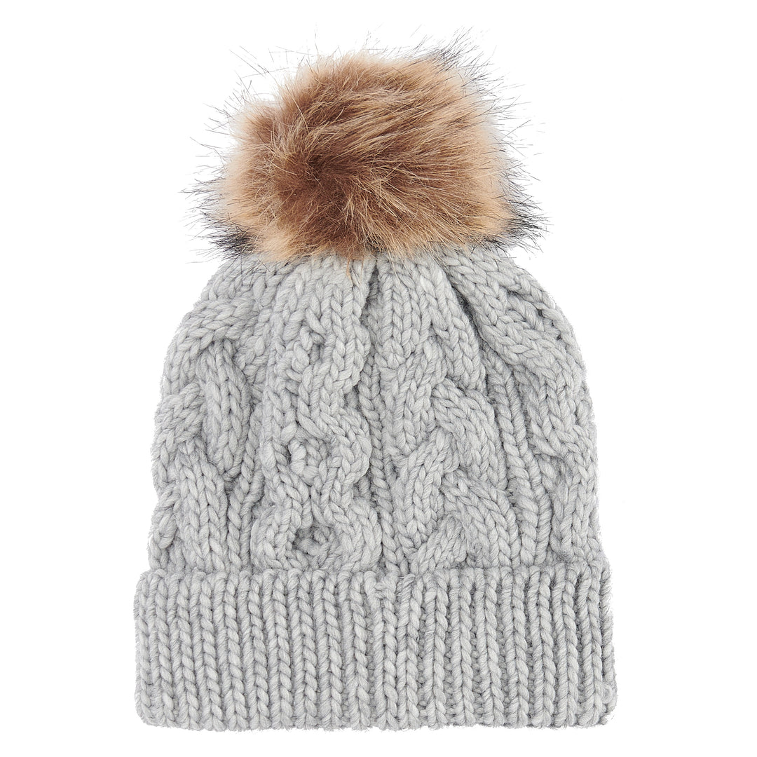 Barbour Cable Knit Bobble Hat in Grey
