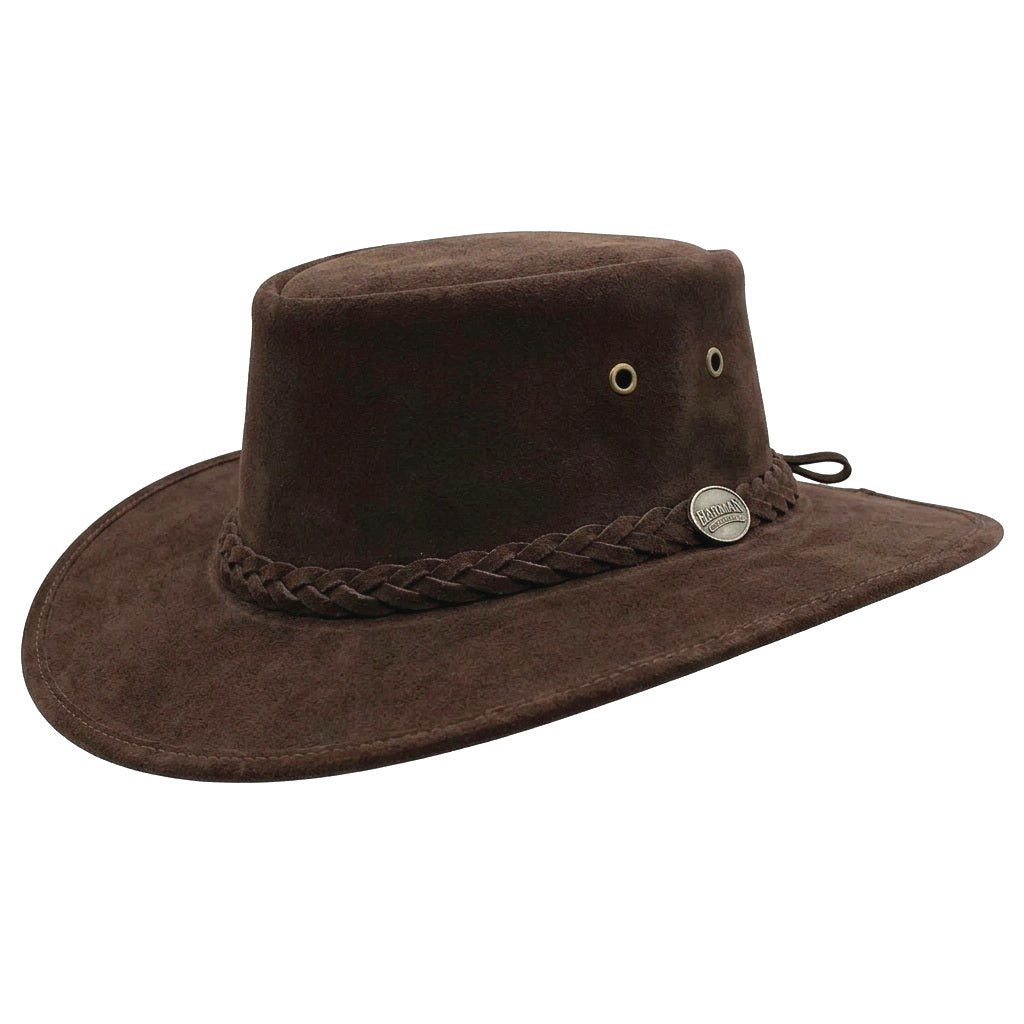 Barmah Squashy Aussie Suede Leather Hat 1025 In Chocolate Brown