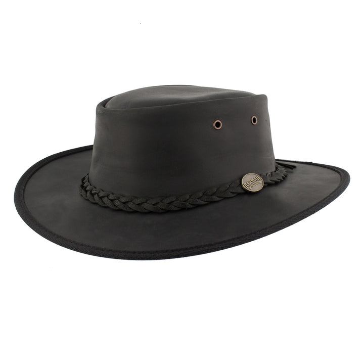 Barmah Foldaway Aussie Bronco Leather Hat 1060 In Black