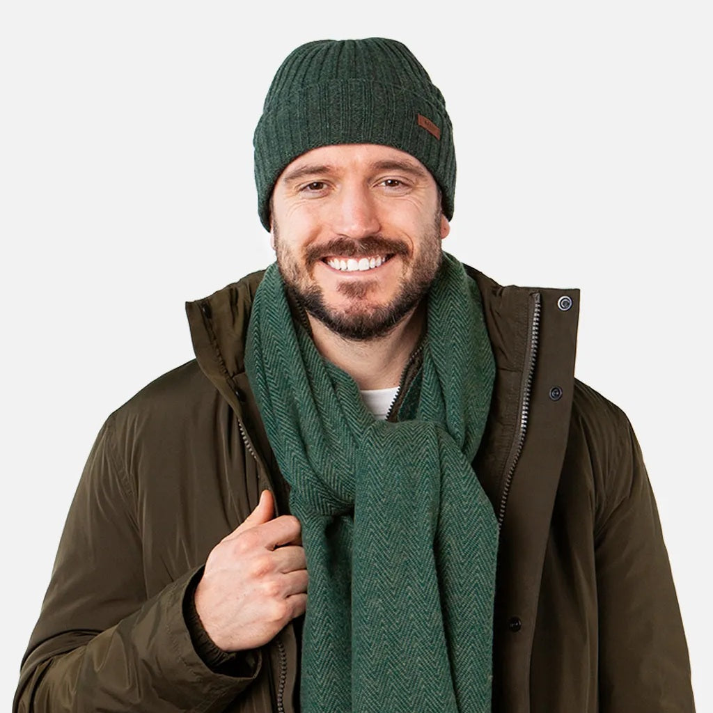 Barts Haakon Wool Turn Up Beanie Hat - Army Green