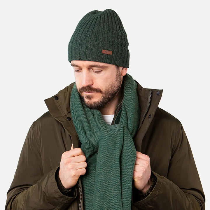 Barts Haakon Wool Turn Up Beanie Hat - Army Green