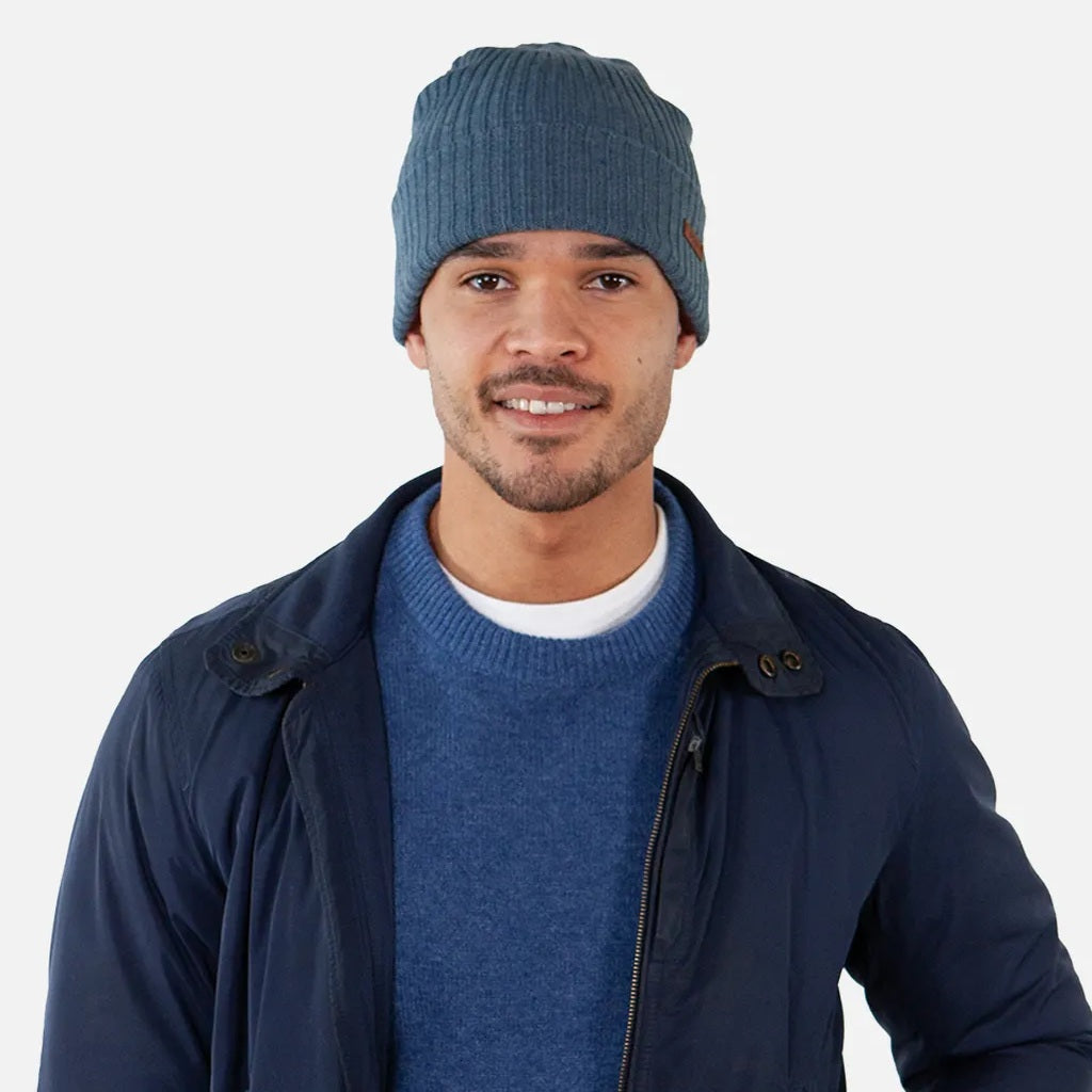 Barts Haakon Wool Turn Up Beanie Hat - Blue