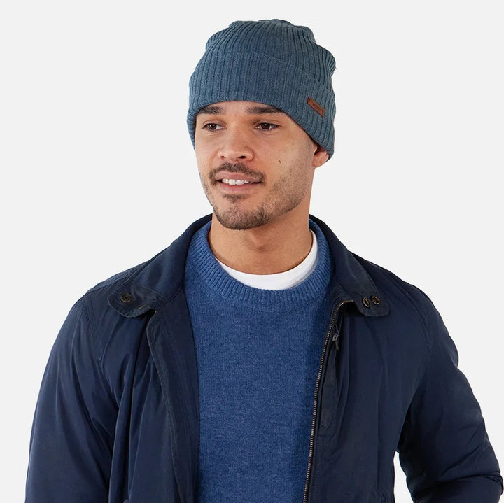 Barts Haakon Wool Turn Up Beanie Hat - Blue