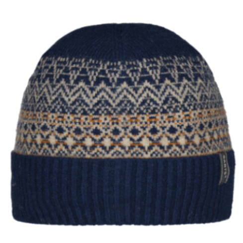 Barts Laghlan Fair Isle Turn Up Beanie Hat - Navy