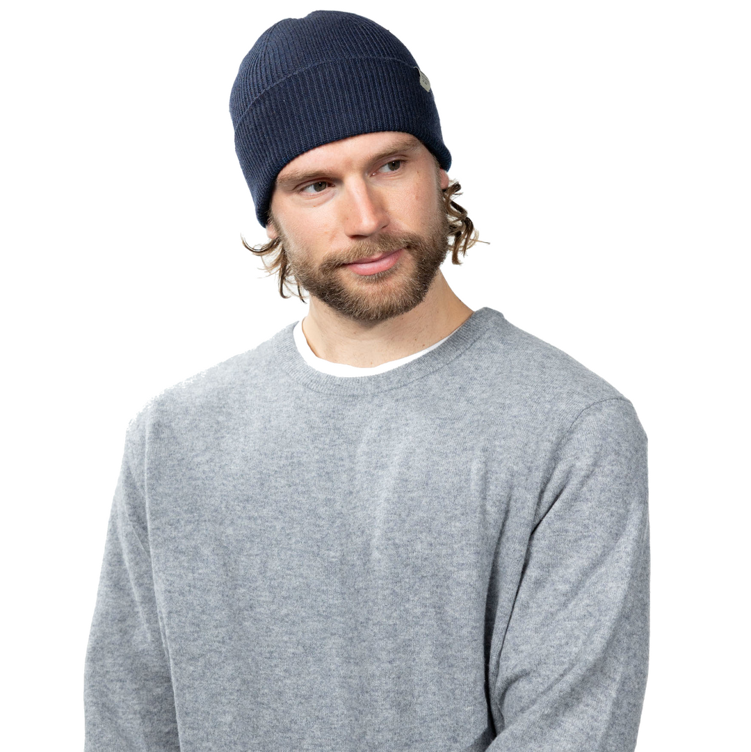Barts Stonel Turn Up Merino Wool Beanie Hat - Navy