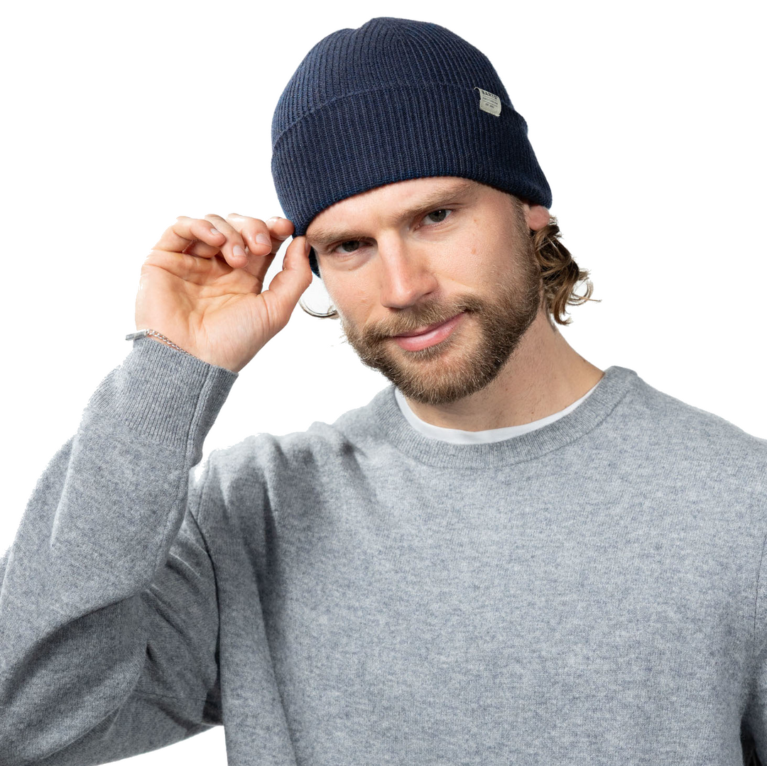 Barts Stonel Turn Up Merino Wool Beanie Hat - Navy