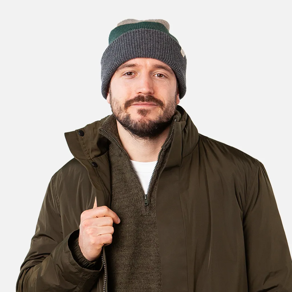 Barts Walnur Merino Wool Turn Up Beanie Hat - Dark Heather