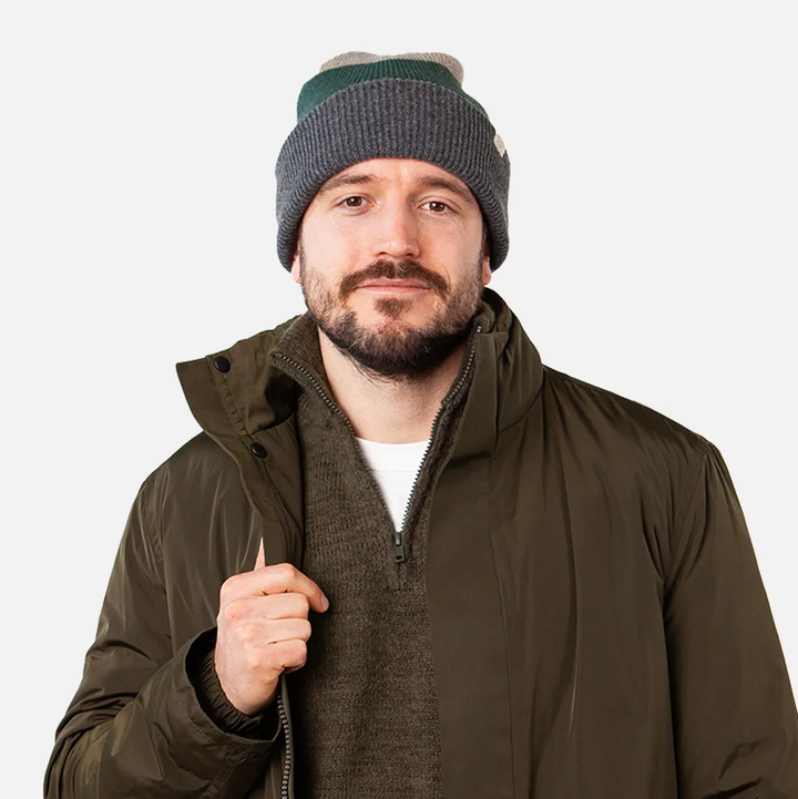 Barts Walnur Merino Wool Turn Up Beanie Hat - Dark Heather