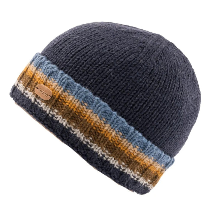 Kusan Wool Turn Up Beanie Hat Blue