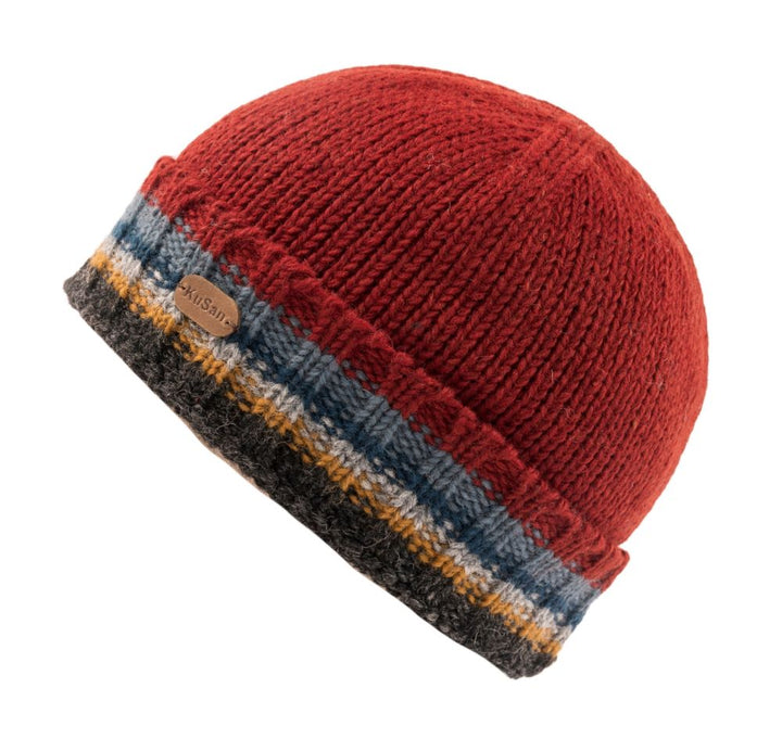 Kusan Wool Turn Up Beanie Hat Red