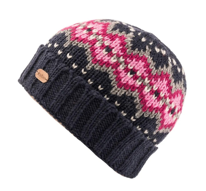 Kusan Wool Turn Up Beanie Navy/Pink